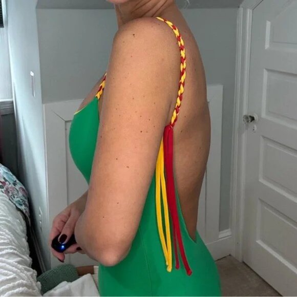 Paper London Green One Piece Swimsuit Braided Straps Low Back Size M - Picture 8 of 9